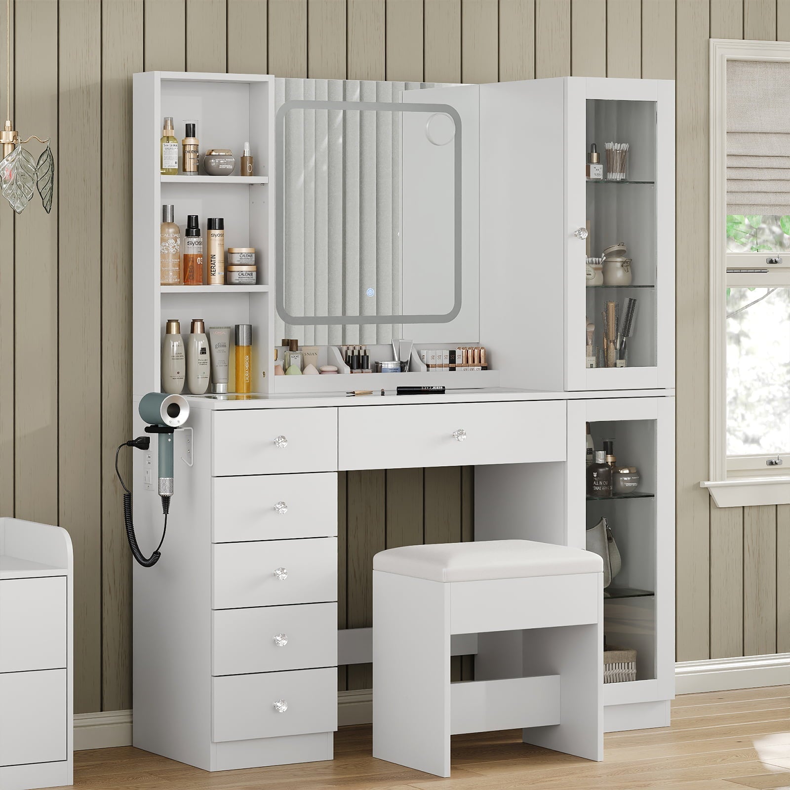 Vektaya US-VD036 Bedroom Makeup Vanity desk with mirror, 6 Drawers