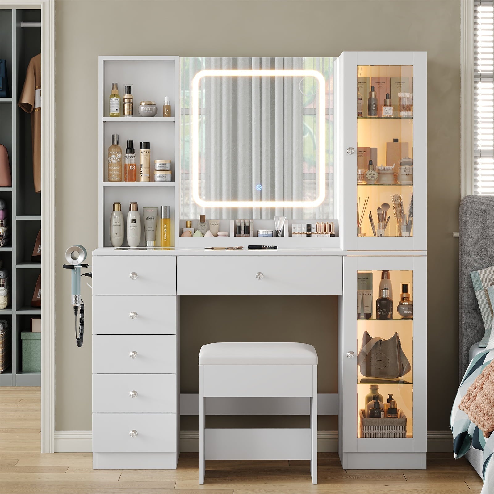 Vektaya US-VD036 Bedroom Makeup Vanity desk with mirror, 6 Drawers