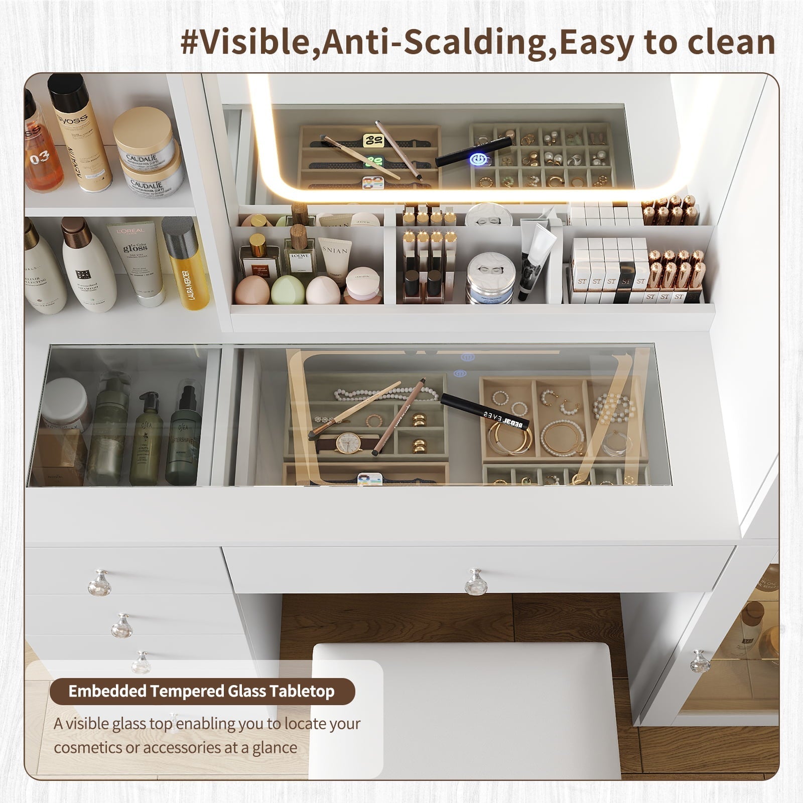 Vektaya US-VD036 Bedroom Makeup Vanity desk with mirror, 6 Drawers