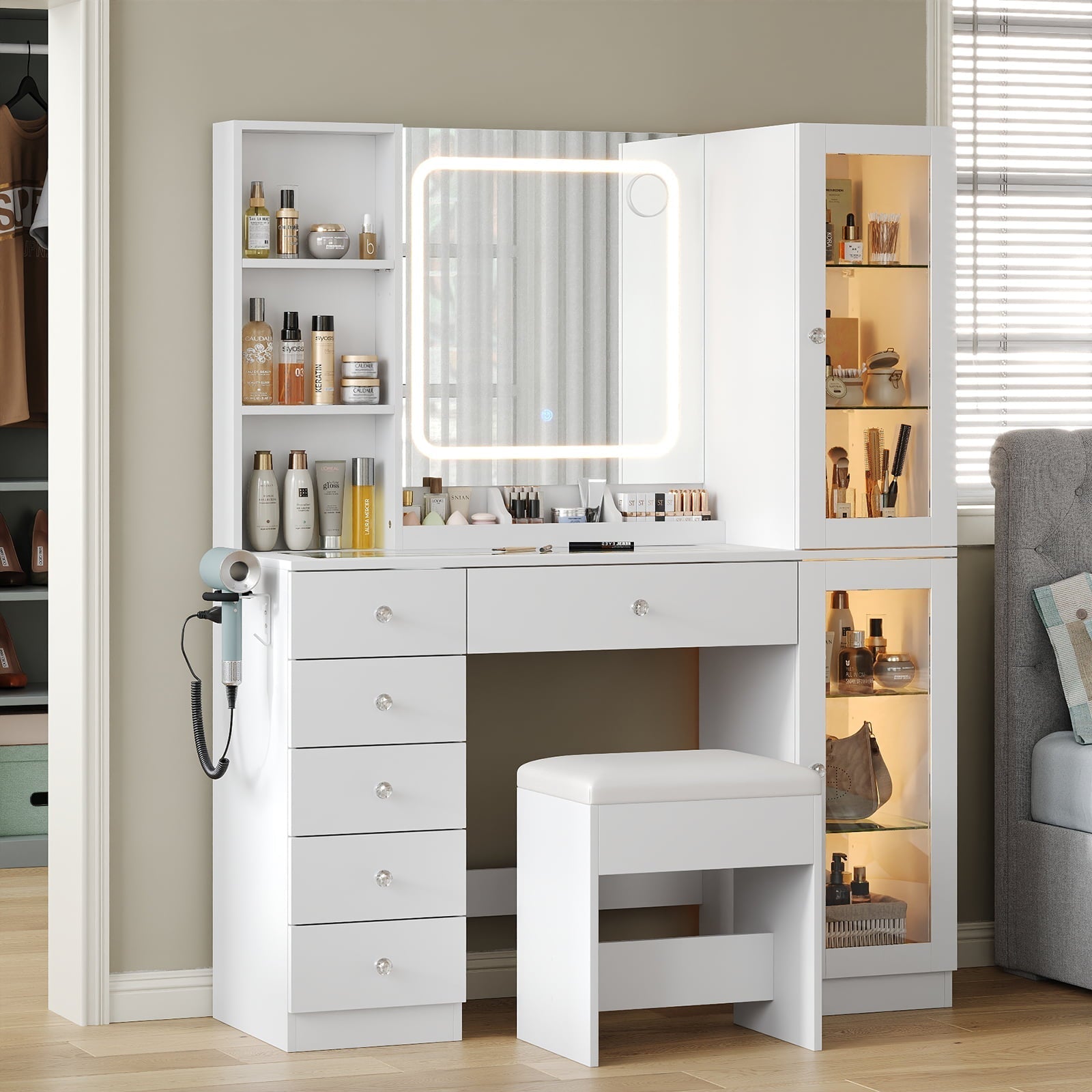 Vektaya US-VD036 Bedroom Makeup Vanity desk with mirror, 6 Drawers